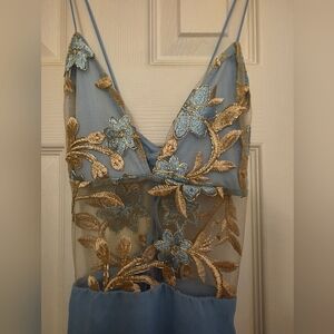 Lucy in the Sky Light Blue Gold Maxi Dress Size Large